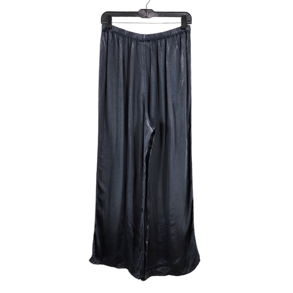 Mike & Tod Women's Flowy Wide Leg Satin Pants Dark Gray- L - Picture 4 of 5
